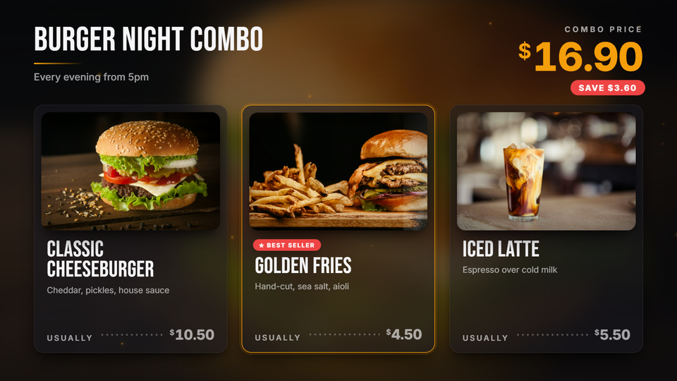 Combo Board template: three items with a combo price