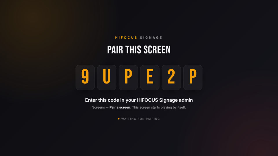 TV pairing screen showing a 6-letter code