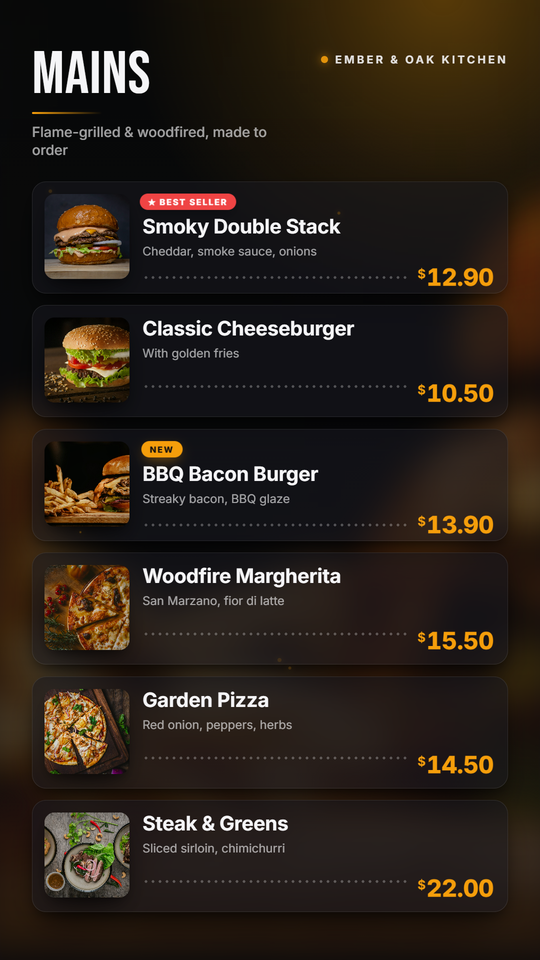 Portrait Board template: menu board on a vertical TV