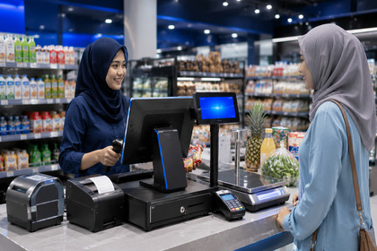 HiFOCUS POS hardware integration with Android POS terminal, barcode scanner, receipt printer, cash drawer, weighing scale and customer display.