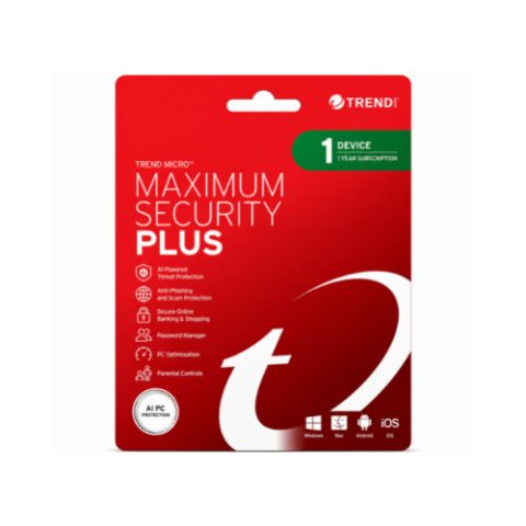 Trend Micro Maximum Security Plus Antivirus Software (1 Device, 1-Year Subscription)