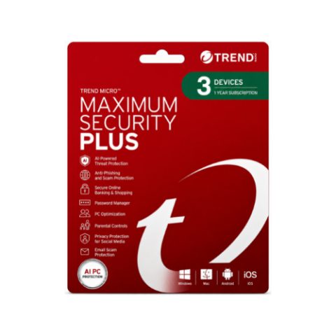 Trend Micro Maximum Security Plus Antivirus Software (3 Devices, 1-Year Subscription)