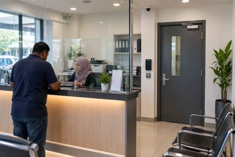 Keypad access reader at the back-office door of a remittance shop