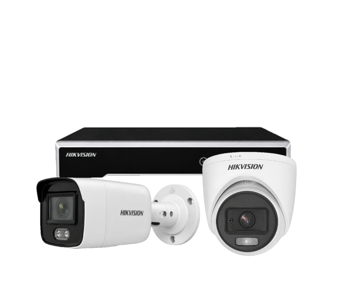 Hikvision network video recorder with a bullet camera and a dome camera