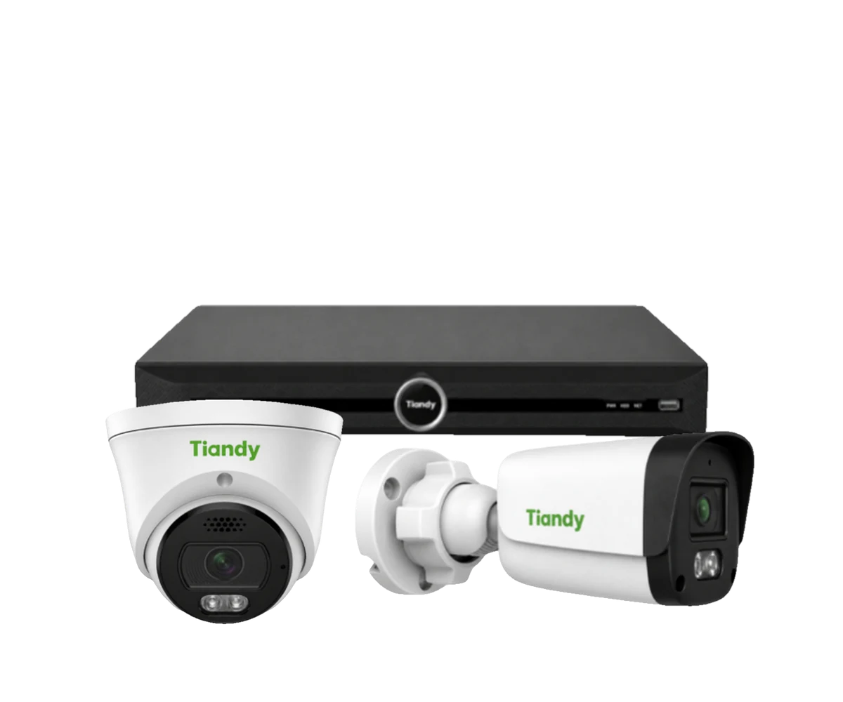 Tiandy network video recorder with a dome camera and a bullet camera